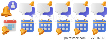 3d notification calendar chat notice alert attention application bell alarm reminder icon set bundle illustration 127616166