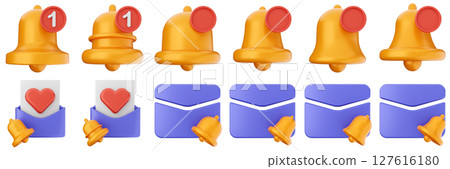 3d notification mail message notice alert attention application bell alarm reminder icon set bundle illustration 3d notification mail message notice alert attention application bell alarm reminder icon set bundle illustration 127616180