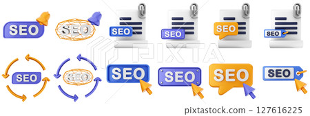 3d Search Engine Optimization strategy data digital business marketing icon set bundle illustration 127616225