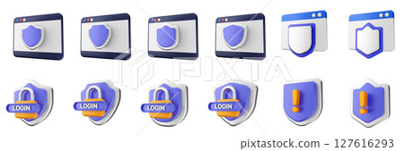 3d shield security safe privacy protection firewall insurance icon set bundle illustration 127616293