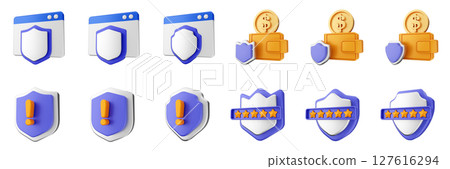 3d shield security safe privacy protection firewall insurance icon set bundle illustration 127616294