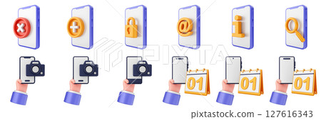 3d smartphone mobile application icon set bundle illustration 127616343