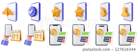 3d smartphone mobile application icon set bundle illustration 127616344
