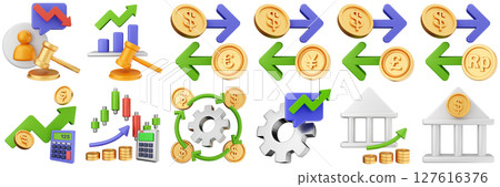 3d trading money cash coin chart income profit finance icon set bundle illustration 3d trading money cash coin chart income profit finance icon set bundle illustration 127616376