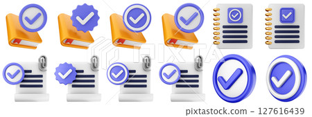 3d verification check mark correct approve success right vote icon set bundle illustration 127616439