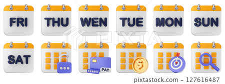 3d calendar day target money scanning date event reminder plan organizer icon set bundle illustration 127616487