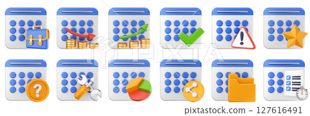 3d calendar folder chart share star date event reminder plan organizer icon set bundle illustration 127616491