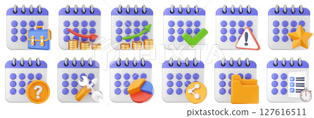 3d calendar date event reminder plan organizer icon set bundle illustration 127616511