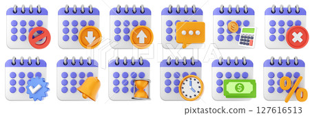 3d calendar date event reminder plan organizer icon set bundle illustration 3d calendar date event reminder plan organizer icon set bundle illustration 127616513