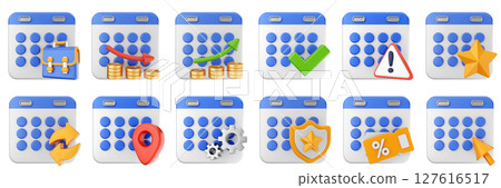 3d calendar date event reminder plan organizer icon set bundle illustration 127616517