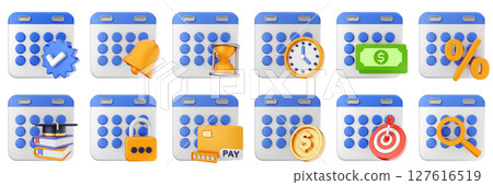 3d calendar date event reminder plan organizer icon set bundle illustration 127616519