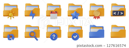 3d file folder data document information archive icon set bundle illustration 127616574