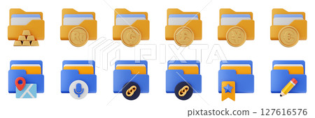 3d file folder data document information archive icon set bundle illustration 127616576