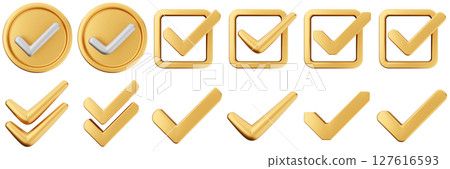 3d checkmark gold correct yes choice right vote verification approved accept icon set bundle illustration 3d checkmark gold correct yes choice right vote verification approved accept icon set bundle illustration 127616593