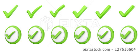 3d checkmark correct yes choice right vote verification approved accept icon set bundle illustration 127616604