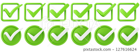 3d checkmark correct yes choice right vote verification approved accept icon set bundle illustration 127616624