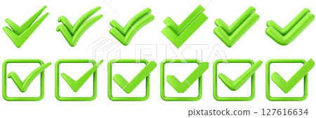 3d checkmark correct yes choice right vote verification approved accept icon set bundle illustration 127616634