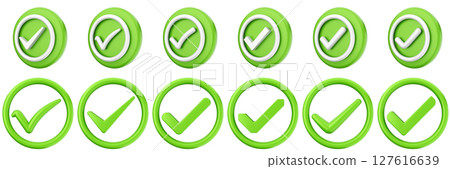 3d checkmark correct yes choice right vote verification approved accept icon set bundle illustration 127616639