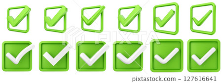 3d checkmark correct yes choice right vote verification approved accept icon set bundle illustration 127616641