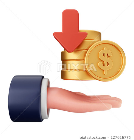 3d decrease coin dollar icon illustration 3d decrease coin dollar icon illustration 127616775