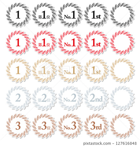 Gold, silver, bronze, black and red rank icon sticker set White background Gold Silver Bronze Black Red 127616848