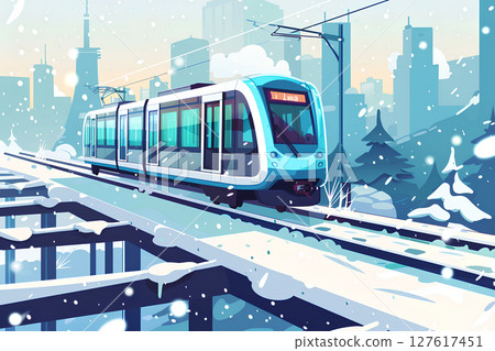 冬季列車穿越城市的風景 127617451
