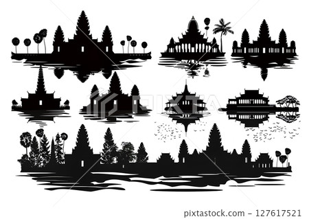 Cambodian nature, tourism, temples and ruins icons 127617521