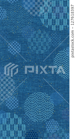 Blue Japanese pattern circle background Blue Japanese pattern circle background 127618397