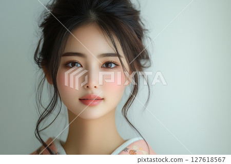 Natural skin, Japanese hair and makeup style, beautiful woman image generated by AI (horizontal photo) 127618567