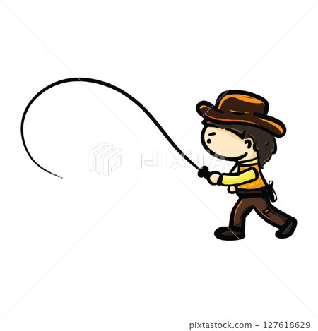 Rope whip cowboy standing cute cartoon color illustration Rope whip cowboy standing cute cartoon color illustration 127618629