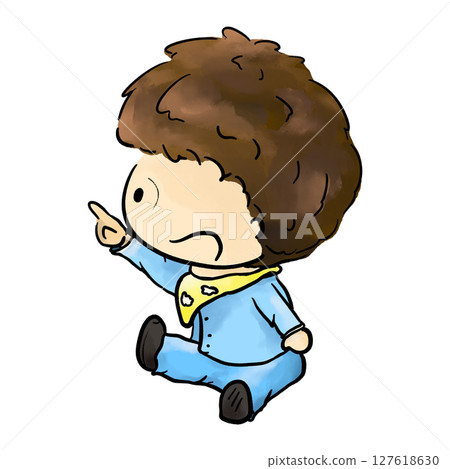 Cute baby boy sitting and pointing high color illustration 127618630