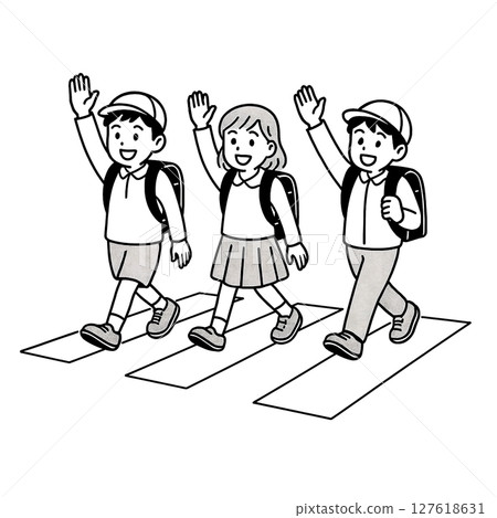 兒童過馬路的圖示插圖 兒童過馬路的圖示插圖 127618631
