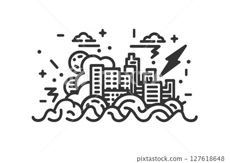 Line drawing illustration of a disaster 127618648