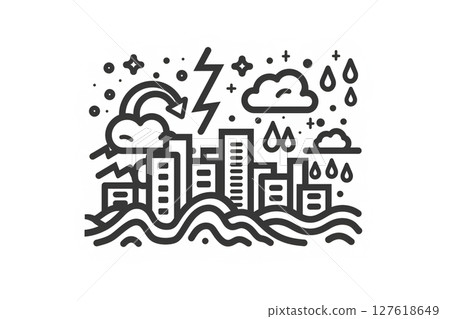 Line drawing illustration of a disaster 127618649