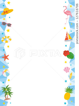 Vertical frame illustration with the image of summer and the sea_blue Vertical frame illustration with the image of summer and the sea_blue 127618786