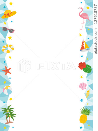 帶有夏季和海綠色圖像的垂直框架插圖 127618787
