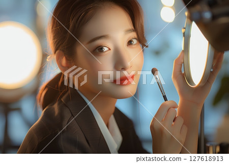 使用生成式人工智慧表達一位照鏡子的美麗日本女性(橫向照片) 使用生成式人工智慧表達一位照鏡子的美麗日本女性(橫向照片) 127618913