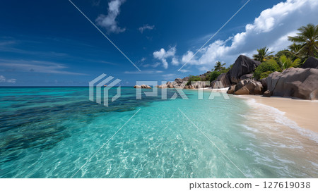 tropical beach with perfect sky 127619038