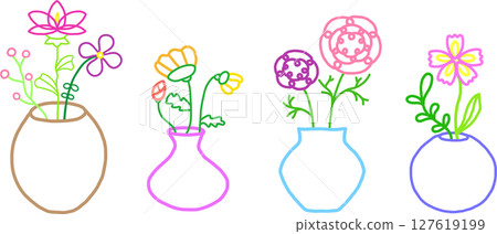 花瓶中的花朵的線條繪製插圖 127619199