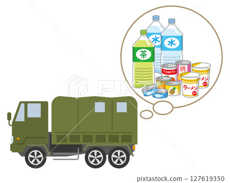 一輛卡車向受災地區運送物資的插圖 127619350