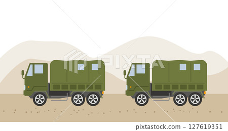 Illustration of a truck carrying supplies to disaster-stricken areas 127619351