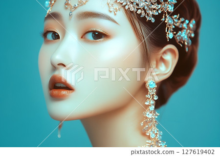 美麗的日本髮型和妝容風格：AI 生成的美麗女性圖像（橫向照片） 127619402