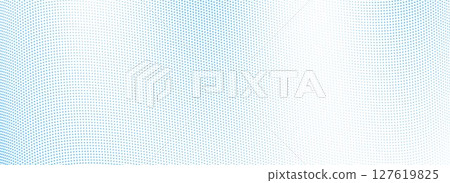 Abstract dotted wave line background. Blue dynamic dash stripe texture. Warped and curved lines wallpaper for tech design template, presentation, brochure, leaflet, booklet. Vector light airy backdrop Abstract dotted wave line background. Blue dynamic dash stripe texture. Warped and curved lines wallpaper for tech design template, presentation, brochure, leaflet, booklet. Vector light airy backdrop 127619825