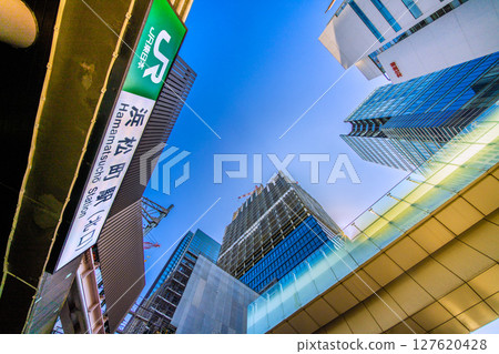 Tokyo cityscape in Japan. Redevelopment of Hamamatsucho Station. Construction of the new main building and terminal of the World Trade Center Building. Tokyo cityscape in Japan. Redevelopment of Hamamatsucho Station. Construction of the new main building and terminal of the World Trade Center Building. 127620428