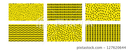Set of Horizontal Small Dash Pattern. Hand drawn simple childish texture. Decorative seamless background. Vector Illustration 127620644