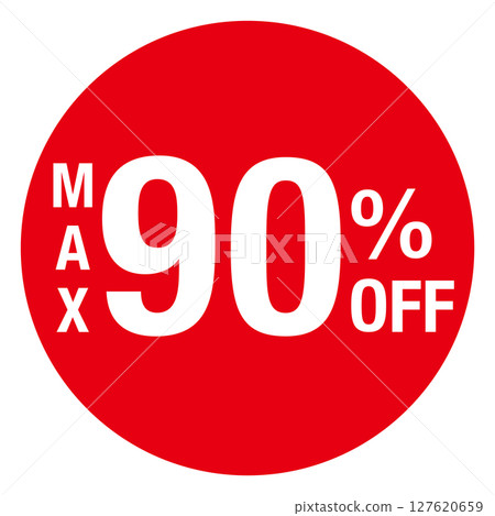 Circular illustration with the words "MAX 90% OFF" in red, white text, transparent background Circular illustration with the words "MAX 90% OFF" in red, white text, transparent background 127620659