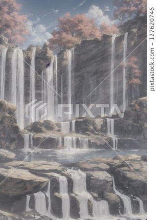 Rainbow over waterfall 127620746