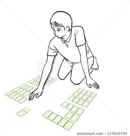 一名身穿短袖襯衫的男子在歌留多比賽中拿牌的插畫素材 一名身穿短袖襯衫的男子在歌留多比賽中拿牌的插畫素材 127620749