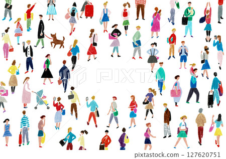 手繪插圖:人們繞圈行走 手繪插圖:人們繞圈行走 127620751