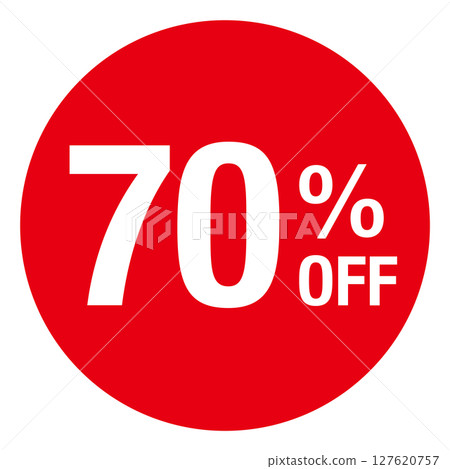 Circular illustration with the text "70% OFF" Red, white text, transparent background Circular illustration with the text "70% OFF" Red, white text, transparent background 127620757